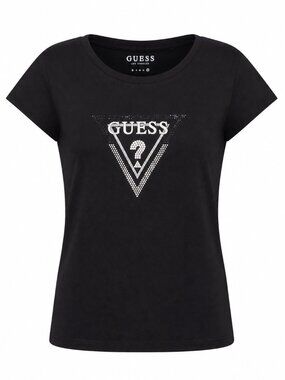 Guess XL Black Jeweled Logo Short Sleeve Casual Cute Tee